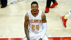 ATLANTA, GA - APRIL 22: Kent Bazemore #24 of the Atlanta Hawks celebrates at the end of the third quarter against the Washington Wizards in Game Three of the Eastern Conference Quarterfinals during the 2017 NBA Playoffs at Philips Arena on April 22, 2017 in Atlanta, Georgia. NOTE TO USER: User expressly acknowledges and agrees that, by downloading and or using the photograph, User is consenting to the terms and conditions of the Getty Images License Agreement.   Daniel Shirey/Getty Images/AFP
 == FOR NEWSPAPERS, INTERNET, TELCOS &amp; TELEVISION USE ONLY ==