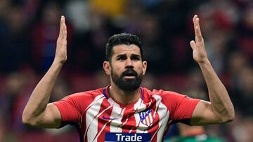 Atletico Madrid's Spanish forward Diego Costa reacts during the Europa League Round of 16 first leg football match between Club Atletico de Madrid and FC Lokomotiv Moscow at the Wanda Metropolitano stadium in Madrid on March 8, 2018. / AFP PHOTO / JA