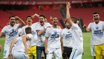 El Leganés celebra la permanencia en Primera en 2017.