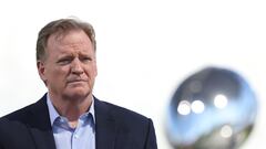 INGLEWOOD, CALIFORNIA - FEBRUARY 09: NFL Commissioner Roger Goodell addresses the media on February 09, 2022 at the NFL Network's Champions Field at the NFL Media Building on the SoFi Stadium campus in Inglewood, California.   Rob Carr/Getty Images/AFP
== FOR NEWSPAPERS, INTERNET, TELCOS & TELEVISION USE ONLY ==