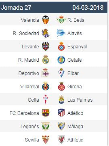 Week by week quick glance LaLiga 2017/18 fixture list