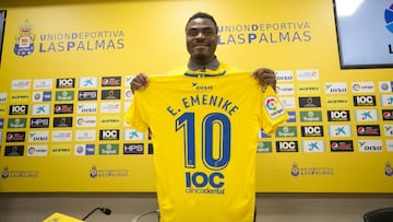 Emenike, pictured during his presentation at Las Palmas in January.