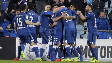 Alegr&iacute;a del Getafe tras anotar el 1-0 al Rayo. 