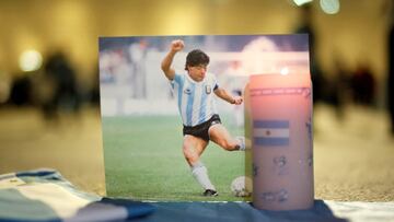 Soccer Football - FIFA World Cup Qatar 2022 - Semi Final - Argentina v Croatia - Lusail Stadium, Lusail, Qatar - December 13, 2022 An image of Diego Maradona is seen outside the stadium before the match REUTERS/Hamad I Mohammed