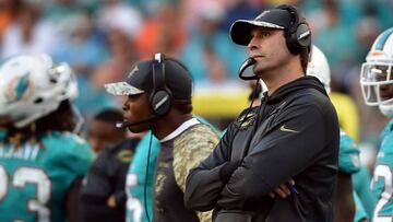 Nov 6, 2016; Miami Gardens, FL, USA; Miami Dolphins head coach Adam Gase looks on from the sideline during the second half against the New York Jets at Hard Rock Stadium. The Dolphins won 27-23. Mandatory Credit: Steve Mitchell-USA TODAY Sports