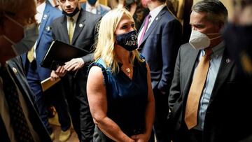 Rep. Marjorie Taylor Greene (R-GA) departs after a House Republican Caucus meeting on Capitol Hill in Washington, U.S., February 3, 2021.      REUTERS/Joshua Roberts REFILE - CORRECTING FIRST NAME