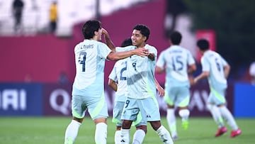 Aldo de Nigris celebrates his goal 2-1 with Gael Garcia of Mexico during the FIFA Under-17 World Cup match between Switzerland and Mexico (Mexican National team) as part of group F at Aspire Zone Academy - Pitch 3 on November 10, 2025 in Doha, Qatar.