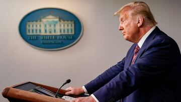 El presidente de los Estados Unidos, Donald Trump, habla con los reporteros durante una conferencia de prensa dentro de la Sala de Informaci&oacute;n James S. Brady en la Casa Blanca el 27 de septiembre de 2020 en Washington, EE. UU.