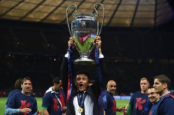 Luis Enrique celebrates after beating Juventus in the Champions League Final