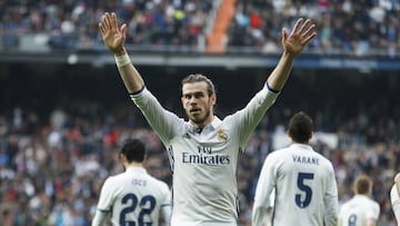 Bale, celebrando su gol al Espanyol.