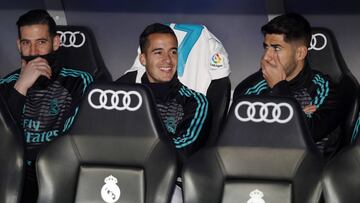 Casilla, Lucas Vázquez y Asensio, durante un partido del Real Madrid.