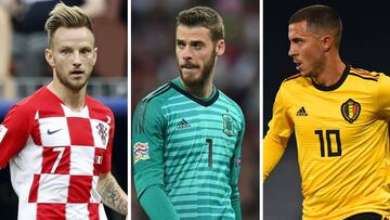 Ivan Rakitic (Croacia), David de Gea (España) y Eden Hazard (Bélgica).