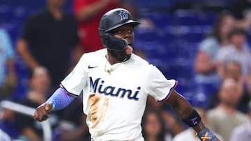 MIAMI, FLORIDA - JULY 24: Jazz Chisholm Jr. #2 of the Miami Marlins runs home to score a run against the Baltimore Orioles during the seventh inning of the game at loanDepot park on July 24, 2024 in Miami, Florida. Megan Briggs/Getty Images/AFP (Photo by Megan Briggs / GETTY IMAGES NORTH AMERICA / Getty Images via AFP)