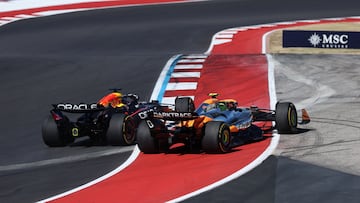 Max Verstappen (Red Bull RB20) y Lando Norris (McLaren MCL38). F1 2024.