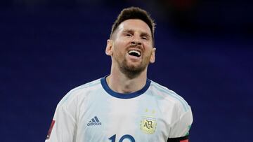 Soccer Football - World Cup 2022 South American Qualifiers - Argentina v Paraguay - Estadio La Bombonera, Buenos Aires, Argentina - November 12, 2020 Argentina's Lionel Messi reacts Pool via REUTERS/Juan Ignacio Roncoroni