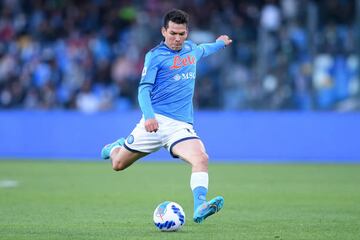 Hirving Lozano of SSC Napoli during the Serie A match between SSC Napoli and AS Roma at Stadio Diego Armando Maradona, Naples, Italy on 18 April 2022. (Photo by Giuseppe Maffia/NurPhoto via Getty Images)