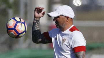 Sampaoli durante un entrenamiento con el Sevilla. 