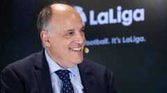 El presidente de LaLiga, Javier Tebas, en un momento de la entrevista con AS que fue grabada para ser emitida este lunes en el World Football Summit Live.