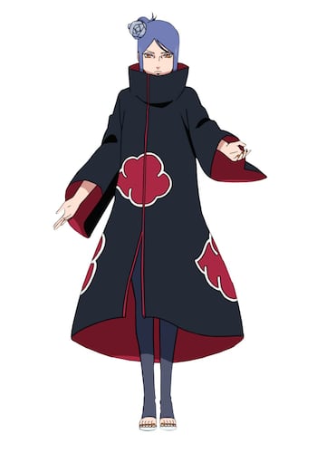 Konan era una kunoichi de Amegakure y único miembro femenino de Akatsuki. Llevaba el anillo Blanco en el dedo corazón derecho. Después de la muerte de Nagato, ella desertó de la organización y se convirtió en la líder de Amegakure, poseía un talento natural para el origami.