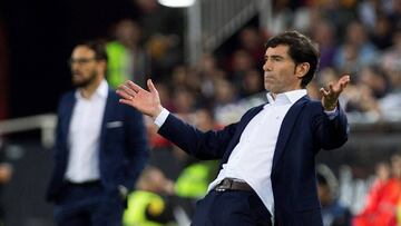 GRAF7121. VALENCIA, 18/04/2018.- El entrenador del Valencia, Marcelino García, en su partido ante el Getafe, de liga que se disputa esta noche en el estadio de Mestalla. EFE/ Miguel Ángel Polo