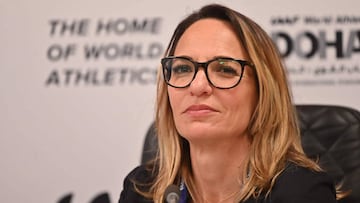 Former Colombian sprinter Ximena Restrepo Gaviria is pictured after her appointment as IAAF&#039;s first female Vice President, following the re-election of Sebastian Coe unopposed as president of the federation for a second term in the Qatari capital Doha on September 25, 2019. (Photo by Giuseppe CACACE / AFP)