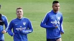 Ontiveros y En-Nesyri, en un entrenamiento con el M&aacute;laga. 