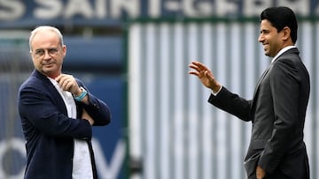 Luis Campos, the sports director of PSG, with the president Nasser Al-Khelaïfi.