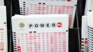 Hawthorne, CA - October 10: Powerball play tickets on display at Blue Bird Liquor in Hawthorne, CA, Tuesday, Oct. 10, 2023. The estimated jackpot for tonight's Powerball drawing is $1.73 Billion.(Jay L. Clendenin / Los Angeles Times via Getty Images)