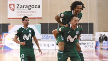 Drahovsky, Lucao y Bebe celebran un gol del Movistar Inter.