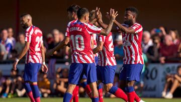 BURGOS, SPAIN - JULY 27: Thomas Lemar of Atletico de Madrid celebrates after scoring his team's first goal during the pre-season friendly match between Numancia and Atletico de Madrid at Estadio Burgo de Osma on July 27, 2022 in Soria, Spain. (Photo by Diego Souto/Quality Sport Images/Getty Images)