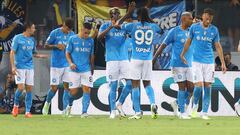 Frosinone (Italy), 19/08/2023.- Victor Osimhen (C) of Napoli celebrates with teammates after scoring his second goal during the Serie A soccer match between Frosinone Calcio and SSC Napoli at Benito Stirpe stadium in Frosinone, Italy, 19 August 2023. (Italia) EFE/EPA/FEDERICO PROIETTI
