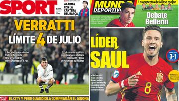 Portadas de 'Sport' y 'Mundo Deportivo' el miércoles, 28 de junio de 2017.