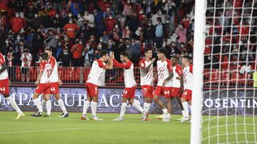 El Almería celebra el gol de Portillo ante el Leganés.