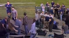 A 24-year-old Virginia man was arrested after tossing several people down concrete bleachers and sparking an all-out brawl at a high school soccer game.