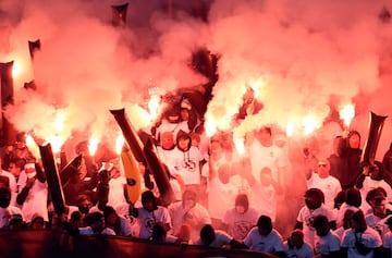 Soccer Football - 2. Bundesliga - Hamburger SV v St Pauli - Volksparkstadion, Hamburg, Germany - September 30, 2018  St Pauli fans set off flares during the match  