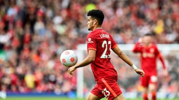 LIVERPOOL, ENGLAND - MAY 22: (THE SUN OUT, THE SUN ON SUNDAY OUT) Luis Diaz of Liverpool during the Premier League match between Liverpool and Wolverhampton Wanderers at Anfield on May 22, 2022 in Liverpool, England. (Photo by Andrew Powell/Liverpool FC via Getty Images)