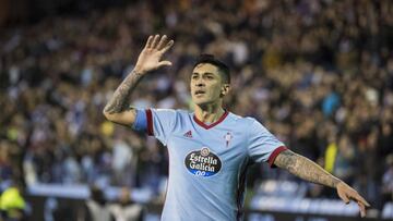 Pablo Hern&aacute;ndez celebra el tanto de la victoria contra el Las Palmas en Bala&iacute;dos.