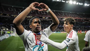 (FILES) Lyon�s Brazilian forward #09 Endrick celebrates celebrates scoring his team's first goal during the French Cup round of 16 football match between Olympique Lyonnais and Laval Stade Mayenne FC at Groupama Stadium in Lyon on February 4, 2026. Young striker Endrick, who has enjoyed a resurgence since joining Olympique Lyon on loan from Real Madrid, is the standout new addition to Brazil�s squad for this month�s friendlies against France and Croatia, head coach Carlo Ancelotti announced on March 16, 2026. (Photo by OLIVIER CHASSIGNOLE / AFP)