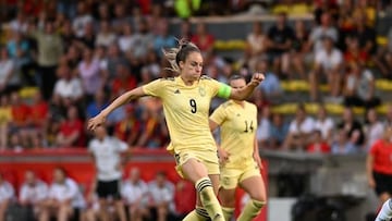 Belgium's Tessa Wullaert pictured in action during the friendly match between Belgium's national women's soccer team the Red Flames and the Women's national soccer team of Northern-Ireland, in Lier, Thursday 23 June 2022. BELGA PHOTO DAVID CATRY (Photo by DAVID CATRY / BELGA MAG / Belga via AFP) (Photo by DAVID CATRY/BELGA MAG/AFP via Getty Images)