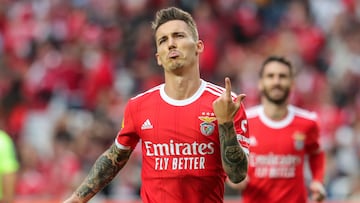 Lisbon (Portugal), 29/10/2022.- Benfica player Grimaldo celabrates after scoring a goal against Desportivo de Chaves during the Portuguese First League soccer match between Benfica and Desportivo de Chaves, in Lisbon, Portugal, 29 October 2022. (Lisboa) EFE/EPA/MIGUEL A. LOPES
