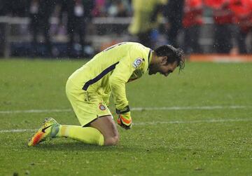 Diego López celebra el empate en el Calderón.