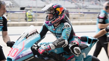 AUSTIN, TEXAS - MARCH 29: David Alonso of Colombia and CFMOTO Aspar Team starts from box during the Moto2 qualifying practice during the MotoGP Of USA - Qualifying on March 29, 2025 in Austin, Texas. Mirco Lazzari gp/Getty Images/AFP (Photo by Mirco Lazzari gp / GETTY IMAGES NORTH AMERICA / Getty Images via AFP)