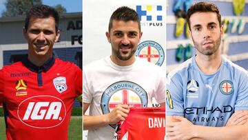 Isaías Sánchez (izquierda), David Villa (centro) y Markel Susaeta (derecha), son solo algunos de los 30 futbolistas españoles que han pasado por la A-League australiana.