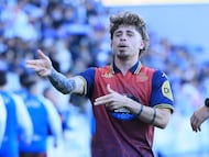 Mario Soriano celebra su gol a la Real Sociedad B que dio la victoria al Deportivo (2-3).