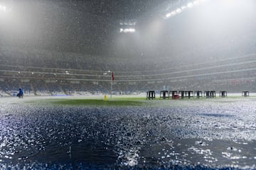 Así lució la cancha de Rayados ante la fuerte lluvia