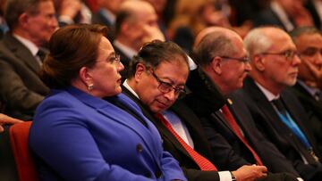 Honduras President Xiomara Castro and Colombian President Gustavo Petro attend the swearing-in ceremony of Guatemala President Bernardo Arevalo at Miguel Angel Asturias theatre in Guatemala City, Guatemala, January 15, 2024. REUTERS/Jose Cabezas