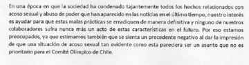 Extracto de la carta enviada al directorio nacional del COCh el 27 de febrero, firmada por cinco funcionarios.