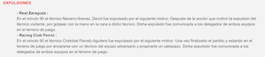El ¨¢rbitro reflej¨® en el acta el cabezazo de Parralo