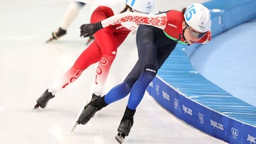 BEIJING, CHINA - FEBRUARY 19: Maryna Zuyeva of Team Belarus skates during the Women&#039;s Mass Start Final on day fifteen of the Beijing 2022 Winter Olympic Games at National Speed Skating Oval on February 19, 2022 in Beijing, China. (Photo by Sarah Stie