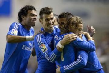 Bale, Pepe, Cristiano y Modric celebran el 0-1.